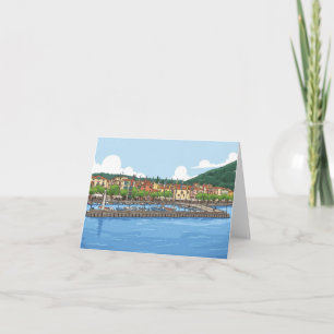 Lake Garda harbour panoramic view greeting card