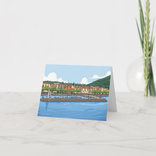 Lake Garda harbour panoramic view greeting card (Front)
