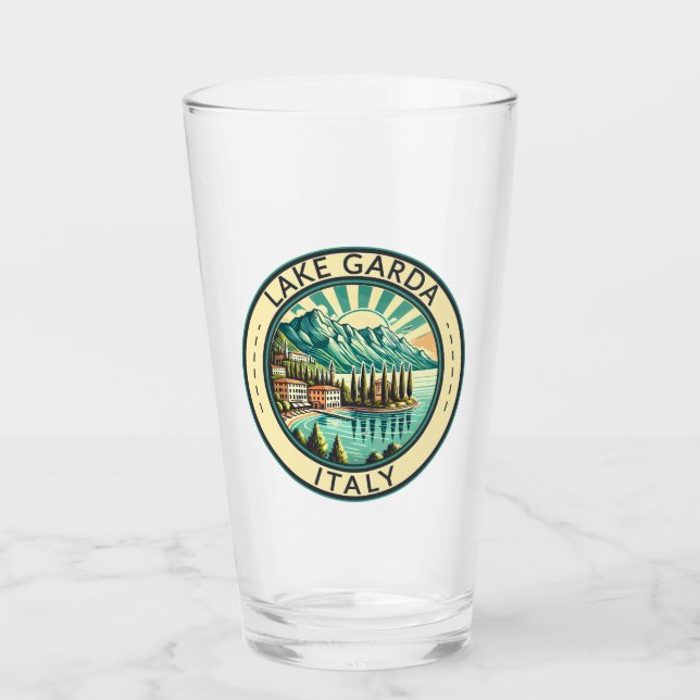 Lake Garda Italy Illustration Travel Art Badge Glass (Front)