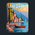 Lake Garda Italy Travel Art Vintage Magnet<br><div class="desc">Lake Garda vector art design. Lake Garda,  in northern Italy,  is known for its crystal clear water. At the south end,  the town of Sirmione is dominated by the Rocca Scaligera,  a fortress with harbour views.</div>