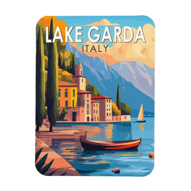 Lake Garda Italy Travel Art Vintage Magnet (Vertical)