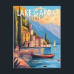Lake Garda Italy Travel Art Vintage Postcard<br><div class="desc">Lake Garda vector art design. Lake Garda,  in northern Italy,  is known for its crystal clear water. At the south end,  the town of Sirmione is dominated by the Rocca Scaligera,  a fortress with harbour views.</div>