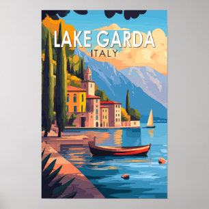 Lake Garda Italy Travel Art Vintage Poster