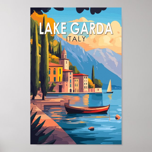 Lake Garda Italy Travel Art Vintage Poster (Front)
