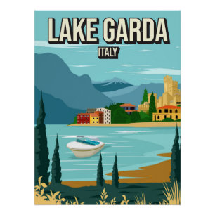 Lake Garda Italy Vintage Minimal Retro Travel Art Poster