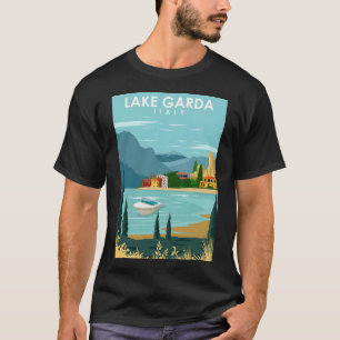Lake Garda Italy Vintage Minimal Retro Travel Post T-Shirt