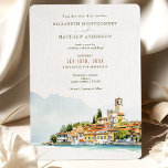 Lake Garda Italy Wedding Destination Invitation<br><div class="desc">This sophisticated destination wedding invitation features a stunning watercolor illustration of the shores of Lake Garda, Italy. The artwork captures the serene beauty of the lake, lush greenery, and elegant European architecture, all in soft, natural tones. The typography combines classic serif and modern script fonts, giving the invitation a refined...</div>