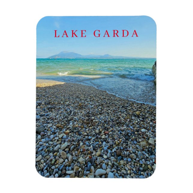 Lake Garda pebbled beach view fridge magnet (Vertical)
