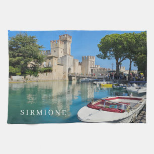 Lake Garda Sirmione Castle view tea towel