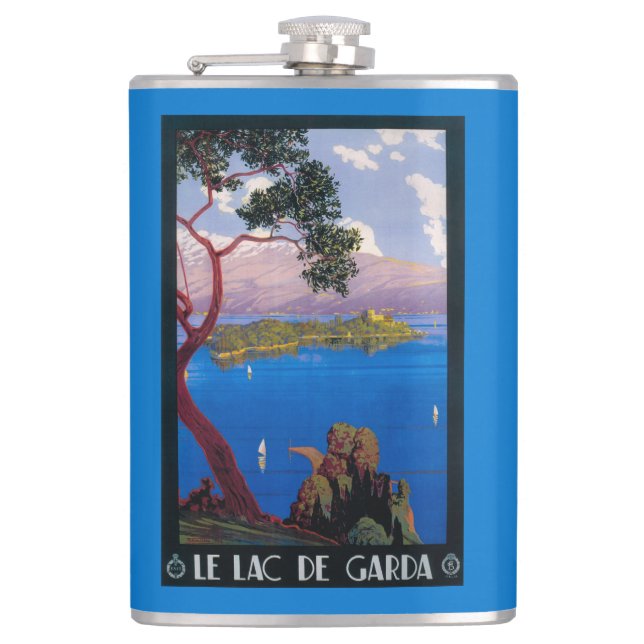 Lake Garda Travel Promotional Poster Hip Flask (Front)