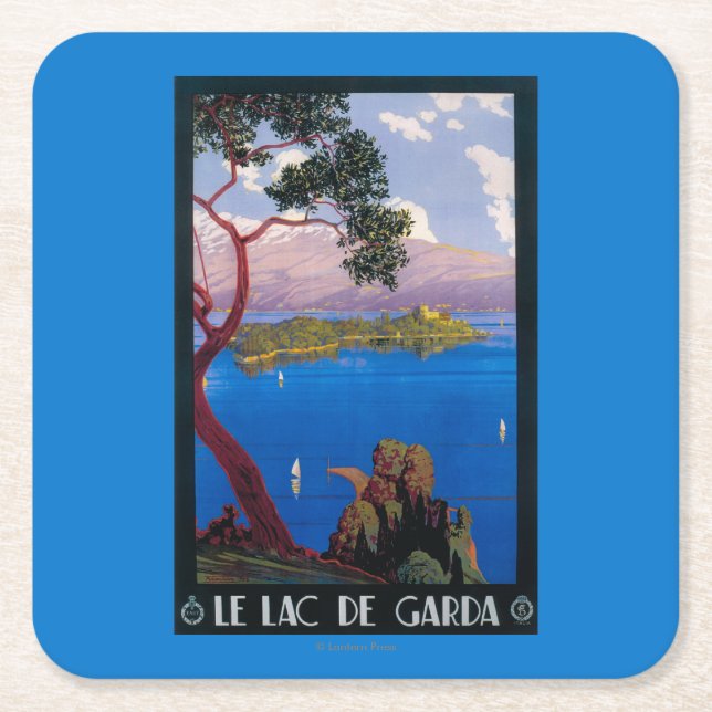 Lake Garda Travel Promotional Poster Square Paper Coaster (Front)