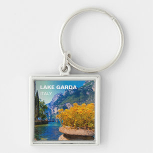 Lake Garda & Yellow Flowers Oil Painting Key Ring