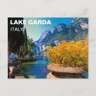 Lake Garda & Yellow Flowers Oil Painting Postcard