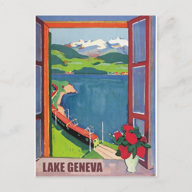 Lake Geneva, railway, view from the window Postcard (Front)