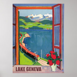 Lake Geneva, railway, view from the window Poster