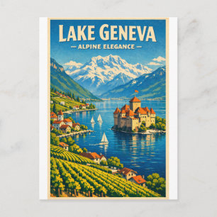 Lake Geneva, Switzerland, in a classic retro Postcard