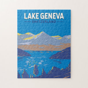 Lake Geneva Switzerland Travel Art Vintage Jigsaw Puzzle