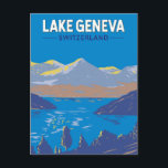 Lake Geneva Switzerland Travel Art Vintage Postcard<br><div class="desc">Lake Geneva on the Switzerland side vector art design. Lake Geneva (or Lac Léman) is a crescent-shaped lake shared between France and Switzerland,  and overlooked by the Alps.</div>
