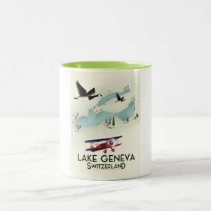 lake geneva switzerland Travel poster Two-Tone Coffee Mug