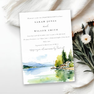 Lake Geneva Switzerland Watercolor Engagement Invitation