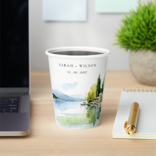 Lake Geneva Switzerland Watercolor Scape Wedding Paper Cups