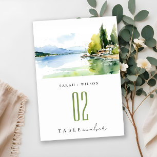 Lake Geneva Switzerland Watercolor Scape Wedding Table Number