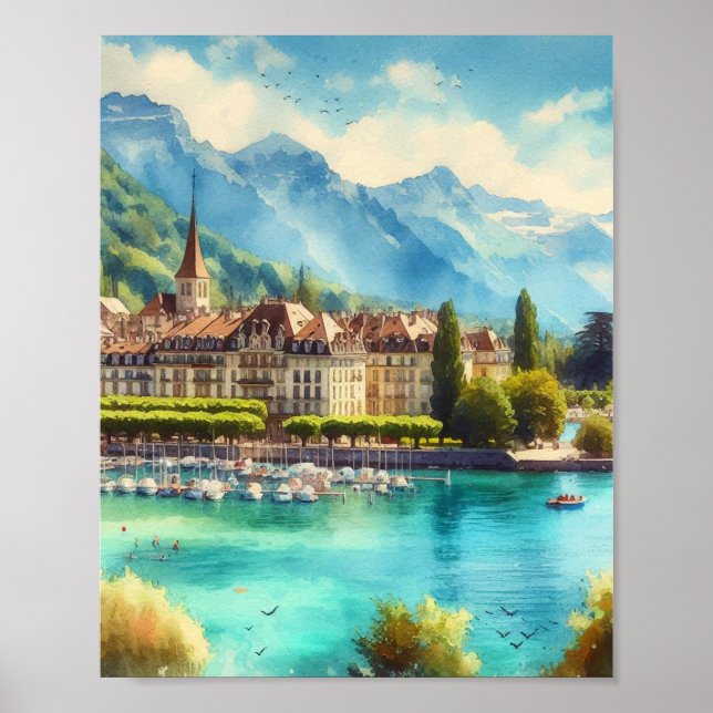 Lake Geneva Watercolor Poster (Front)