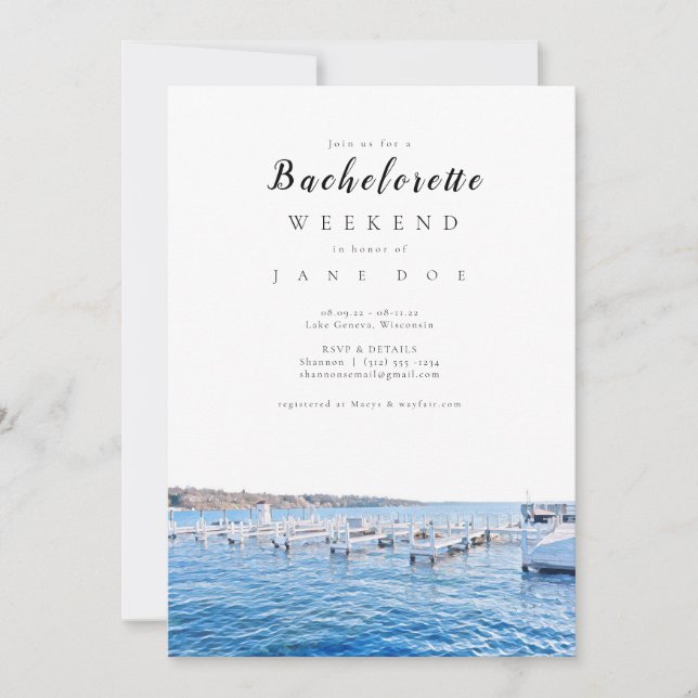 Lake Geneva Wisconsin Bachelorette Party Invitatio Invitation (Front)