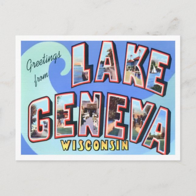 Lake Geneva, Wisconsin Vintage Big Letters Postcard (Front)