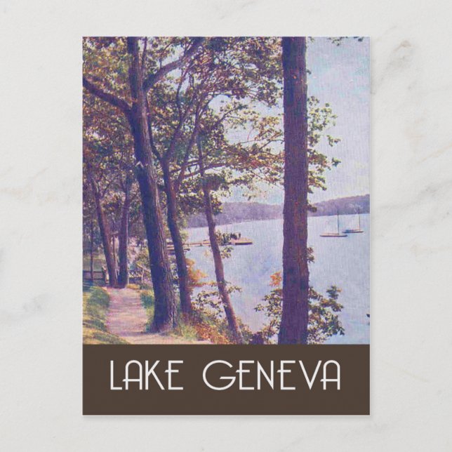 Lake Geneva, Wisconsin, vintage travel style Postcard (Front)