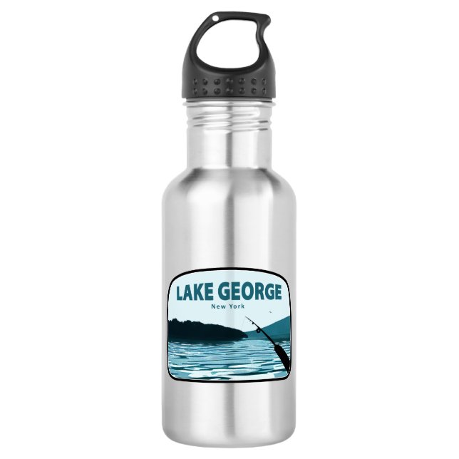 Lake George New York Fishing Rod 532 Ml Water Bottle (Front)