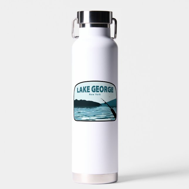Lake George New York Fishing Rod Water Bottle (Front)