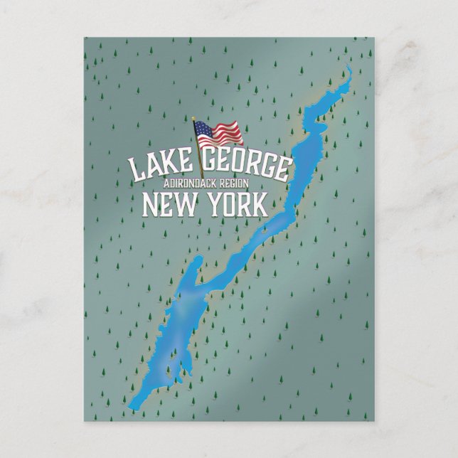 Lake George New York Map Postcard (Front)