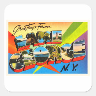 Lake George New York NY Vintage Travel Souvenir Square Sticker