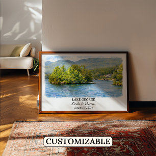 Lake George New York Poster, Watercolor, Custom Poster