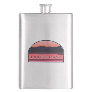 Lake George New York Red Sunrise Hip Flask