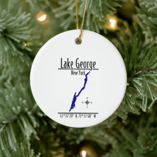Lake George New York Shoreline Map Circle Ceramic Tree Decoration