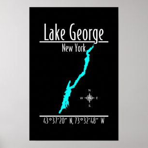 Lake George New York Shoreline Map Coordinates Poster