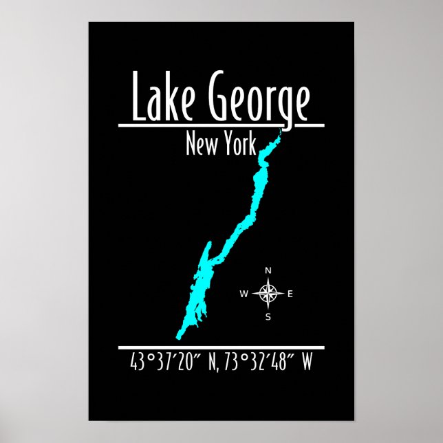 Lake George New York Shoreline Map Coordinates Poster (Front)
