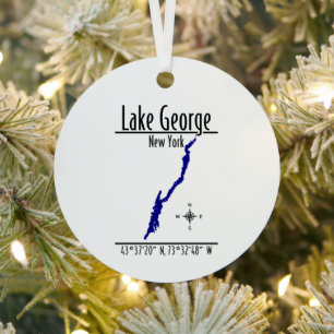 Lake George New York Shoreline Map Metal Circle Tree Decoration