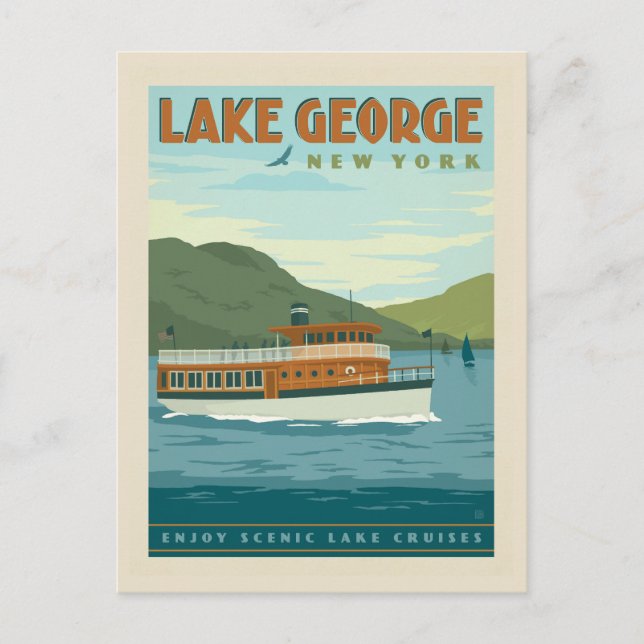 Lake George, New York | Vintage Boat Postcard (Front)