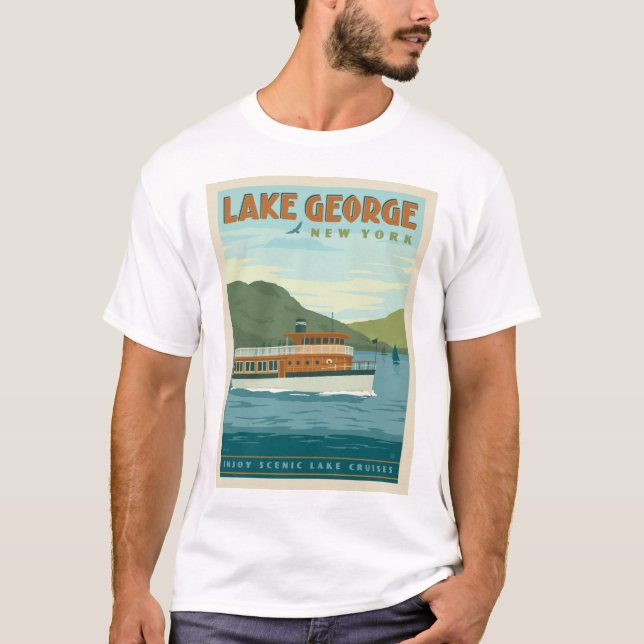 Lake George, New York | Vintage Boat T-Shirt (Front)