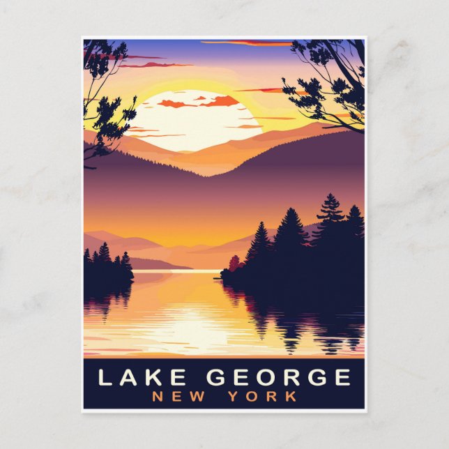 Lake George, NY, Romantic Sunset, Travel Postcard (Front)