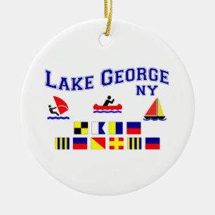Lake George NY Signal Flags Ceramic Tree Decoration