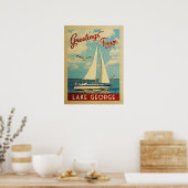 Lake George Sailboat Vintage Travel New York Poster (Kitchen)
