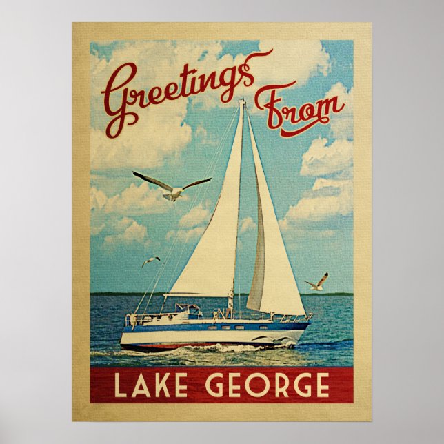 Lake George Sailboat Vintage Travel New York Poster (Front)