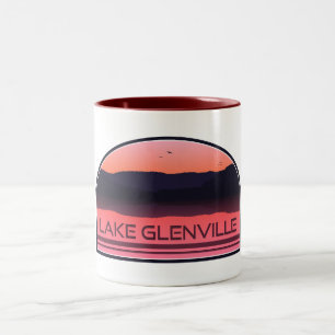 Lake Glenville North Carolina Red Sunrise Two-Tone Coffee Mug
