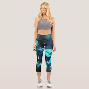 Lake Glowing Dragonflies Capri Leggings