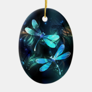 Lake Glowing Dragonflies Ceramic Tree Decoration
