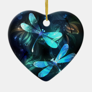 Lake Glowing Dragonflies Ceramic Tree Decoration